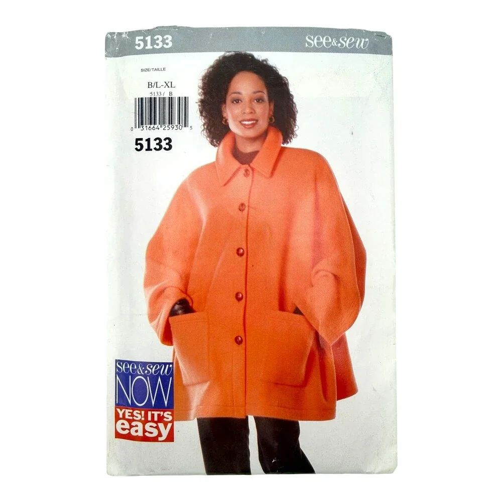 VTG 1997 Butterick Sewing Pattern Misses Oversized Jacket Sz L-XL #5133